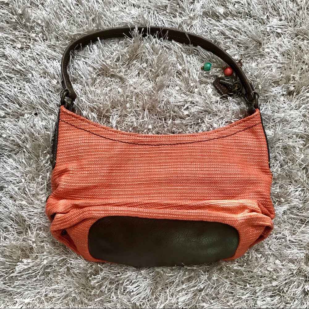 Fossil Straw and leather Hobo Bag in Orange